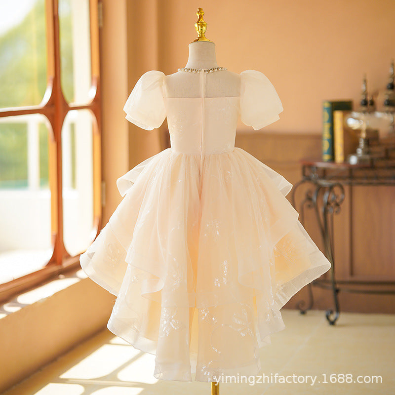 Wholesale girls' formal dress - summer style, train, bubble sleeves, high-end, piano recital, runway, chic & elegant dress