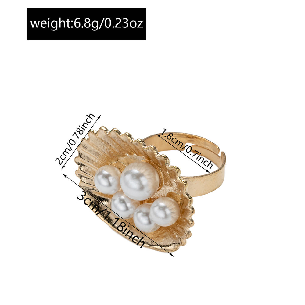 European and american cross-border hot-selling faux pearl open ring - fashionable, creative geometric ocean-themed seashell adjustable jewelry