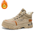 Men's winter 2025 new martin boots: fleece-lined, warm, work boots, waterproof, non-slip, chunky sole, trendy men's shoes