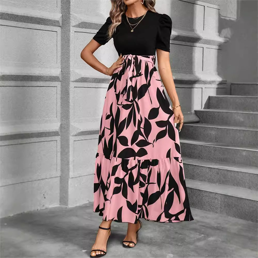 Amazon  european and american women's floral print high-waisted elegant chiffon dress - chic & versatile for work