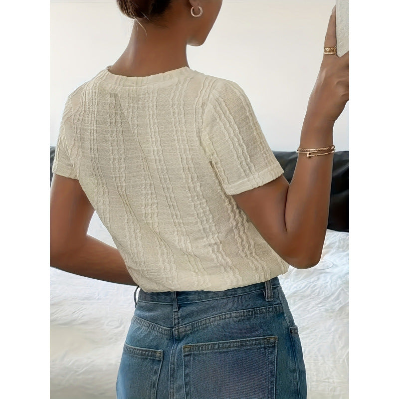 code new arrival  original women's pure color round neck short-sleeved casual style t-shirt texture