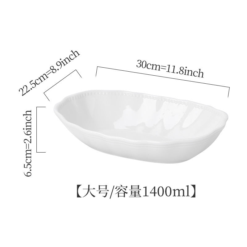 New nordic pure white baking bowl for home cheese rice plate salad bowl large ceramic deep bowl plate microwaveable