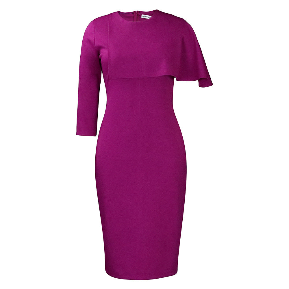 D325 cross-border plus size women's clothing  slim-fit high-waisted ruffle trim elegant commute pencil skirt european and american style dress