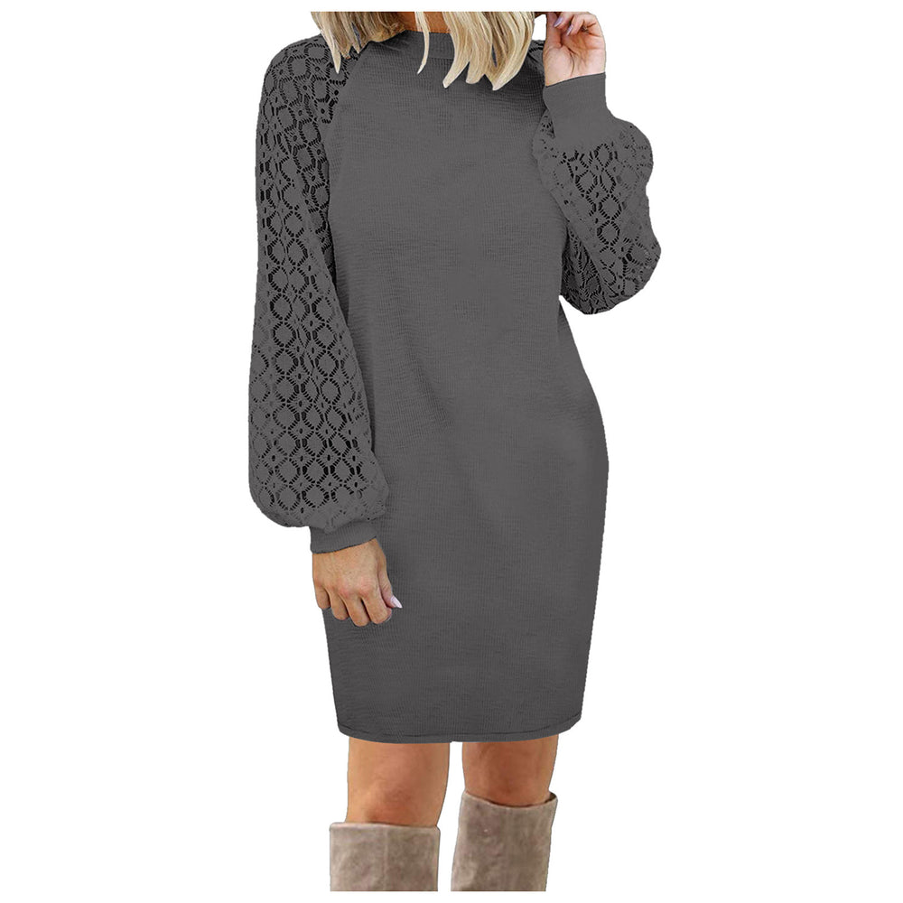 foreign trade   european and american new women's patchwork lace long sleeve knit dress