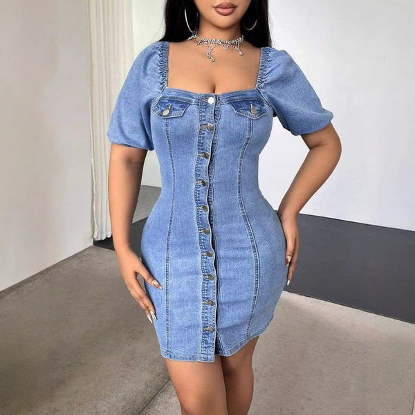 European and American style fashion new product temperament sexy slim-fitting hip-wrapped denim dress short skirt women's clothing