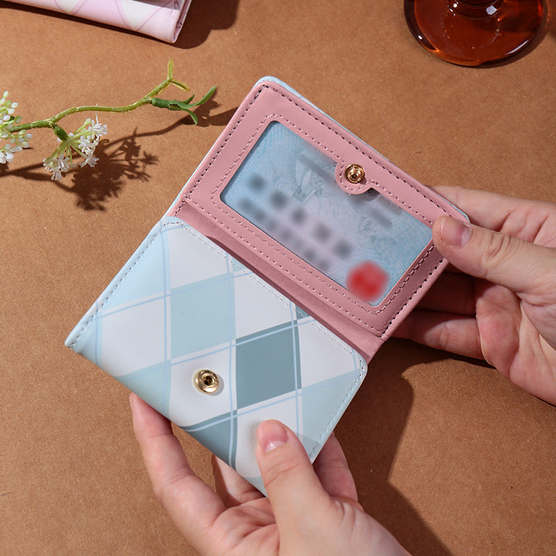 Popular 30% off wallet women's short diamond simple snap button women's postcard driver's license card holder high-end wallet