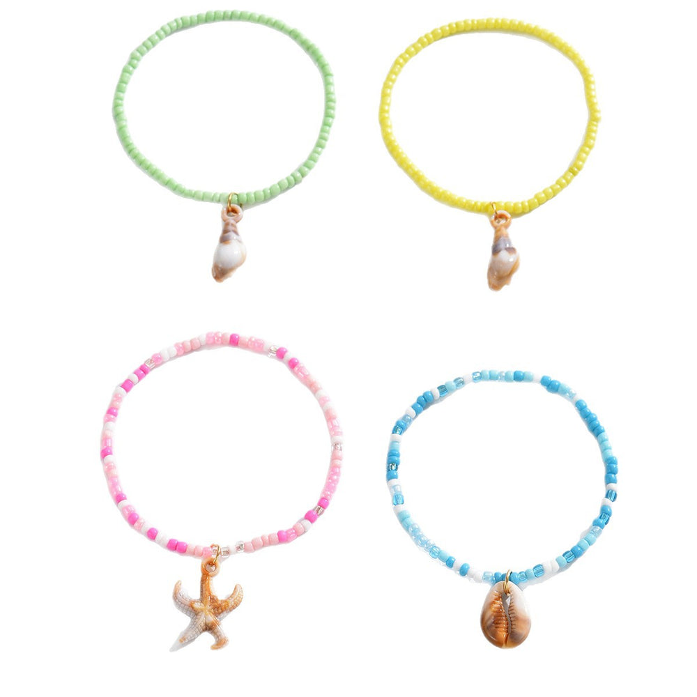 Wholesale colorful polymer clay bracelet set - european & american style, ocean-inspired seashell design, bohemian starfish & conch bracelets for women