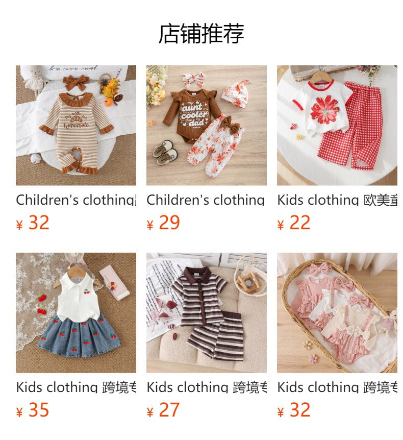 Kids clothing  cross-border new arrivalfashionspring & fallgirl white vest blue skirt two-piece set