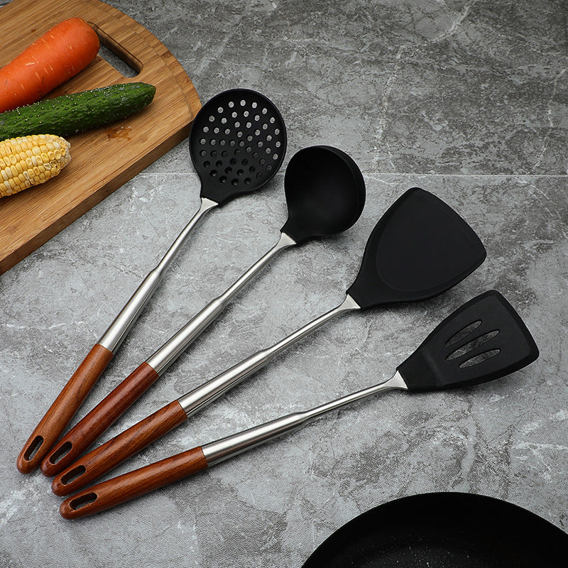 Dao Qi 304 Stainless Steel Kitchenware Kitchen Cooking High Temperature Resistant Silicone Kitchenware Household Insulation Wood Handle Kitchenware