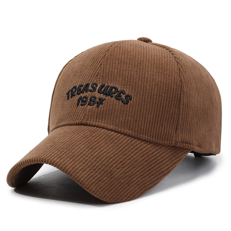 Autumn and winter new corduroy solid color baseball cap outdoor simple casual letter duck tongue cold and warm men's and women's hats