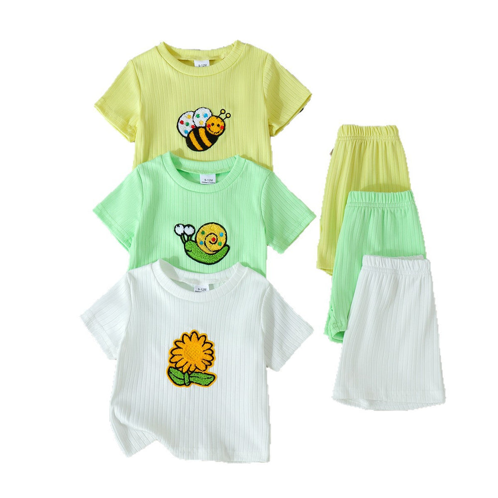 Children's clothing cross-border european and american girl short-sleeved t-shirt + shorts two-piece set children's clothing suit