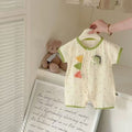 Infant and toddler summer lightweight muslin cotton romper, unisex baby cartoon spooky fresh short-sleeve onesie, sweat-absorbent and breathable