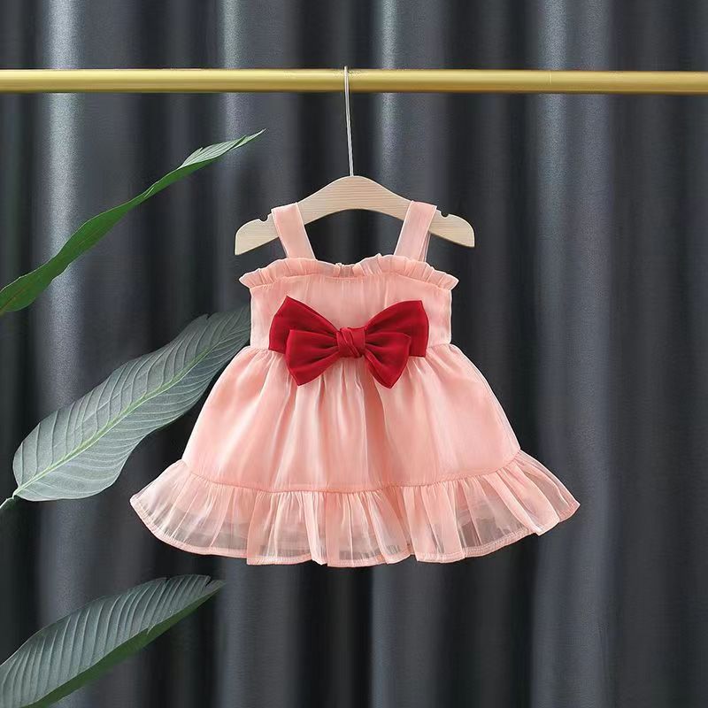 Baby girl red suspender dress summer children's summer one shoulder off shoulder dress girl summer princess dress