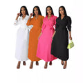 cross-border fashion: new ruched blouse sleeve v-neck, slim-fit, elegant pleated maxi dress for  us & europe