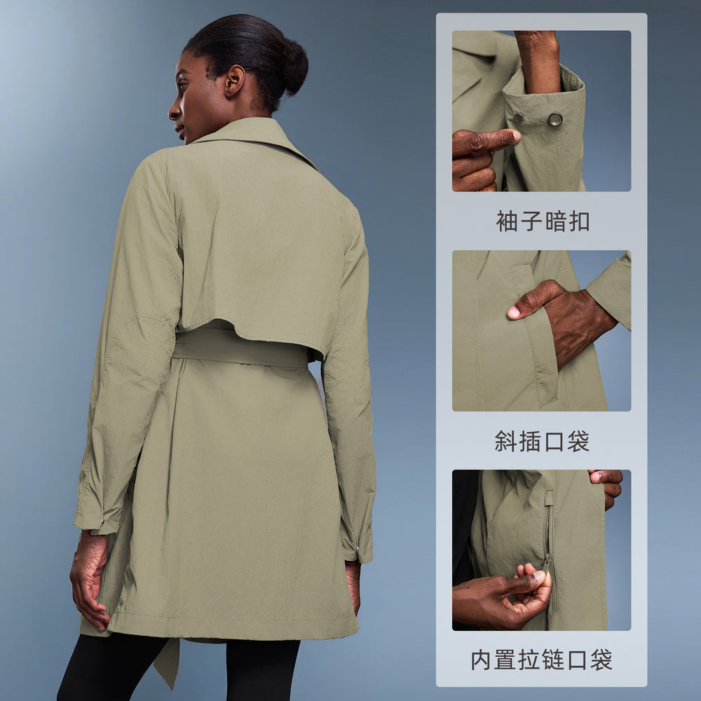 Autumnew arrivalelegant lapel windbreaker for women with belt lightweight waterproof high-looking slimming look medium longoutweard25127