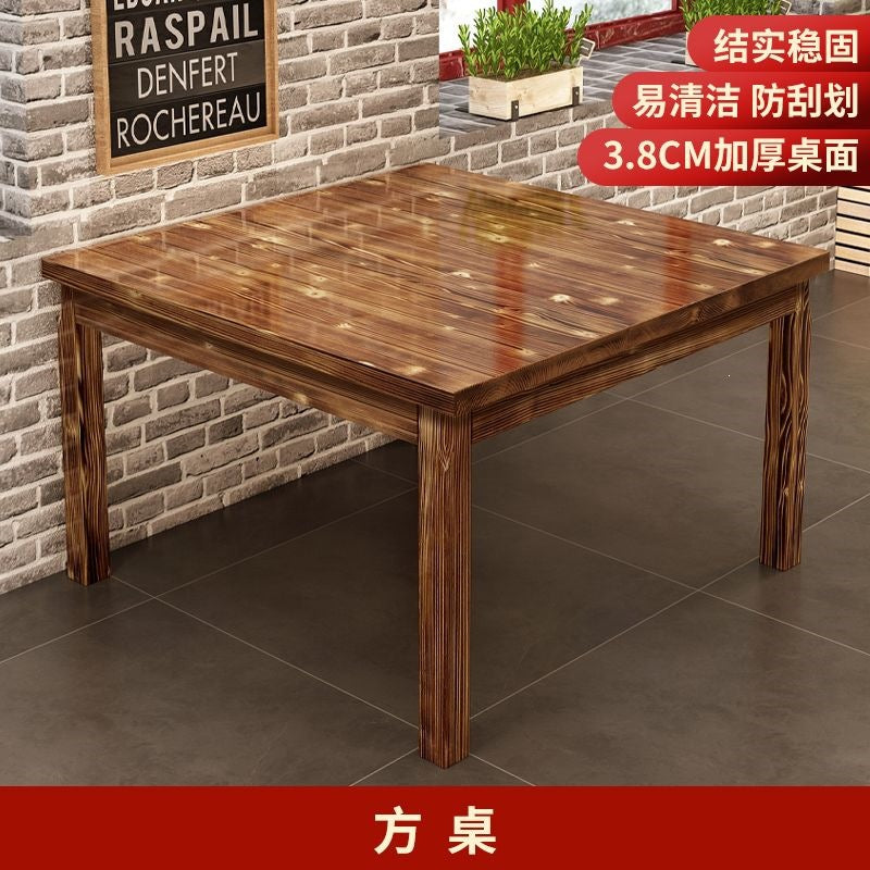 Solid wood dining table snack bar table and chair combination noodle shop hot pot restaurant canteen carbonized fast food firewood dining table