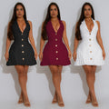 C7587 cross-border   fashion women's sexy v-neck halter backless mini dress