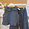 Girls' spring/autumn new korean style polka dot blue outfit - vest, three-piece set - casual, stylish, and fashionable for little girls