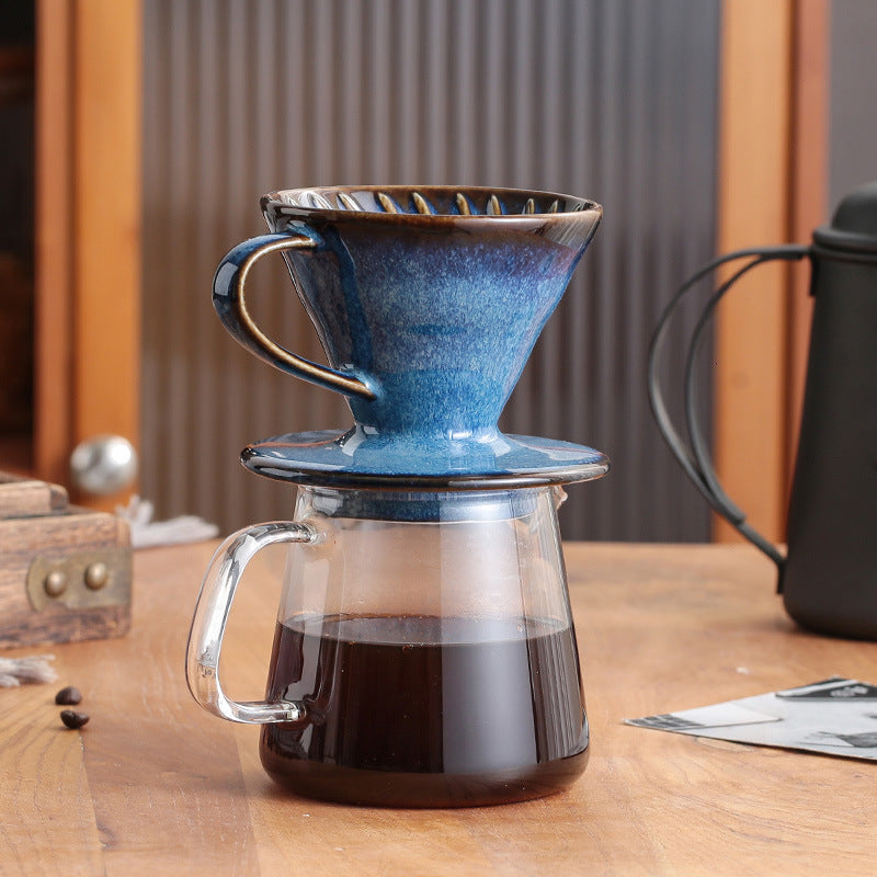 Blue glaze ceramic coffee filter cup retro hand brew v60 filter conical drip filter cup appliance starry sky