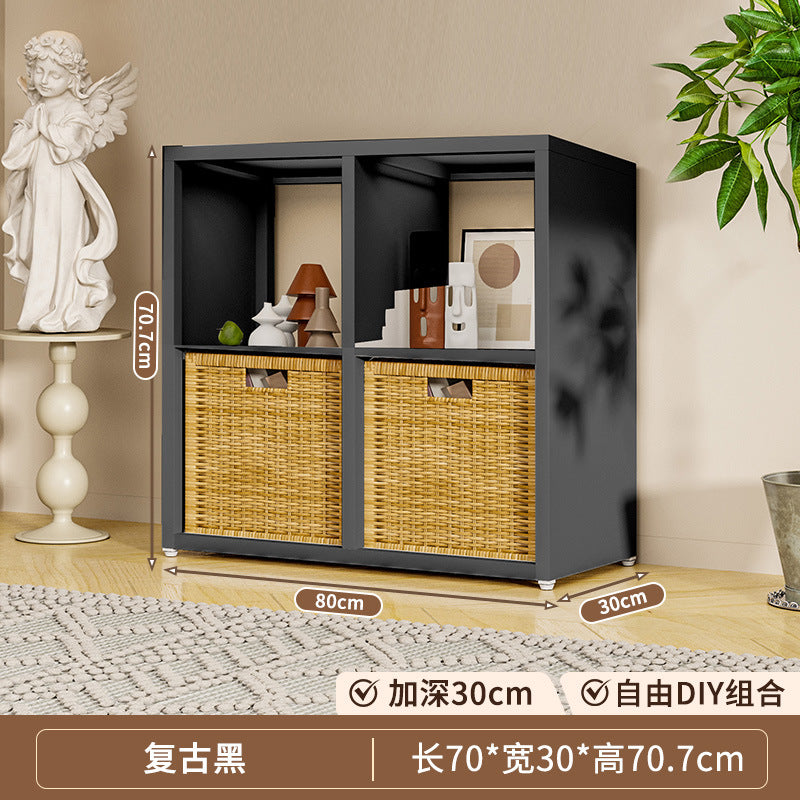 Steel grid cabinet - freestanding modular bookshelf for home living room, kids' storage, picture book organizer, and low cabinet