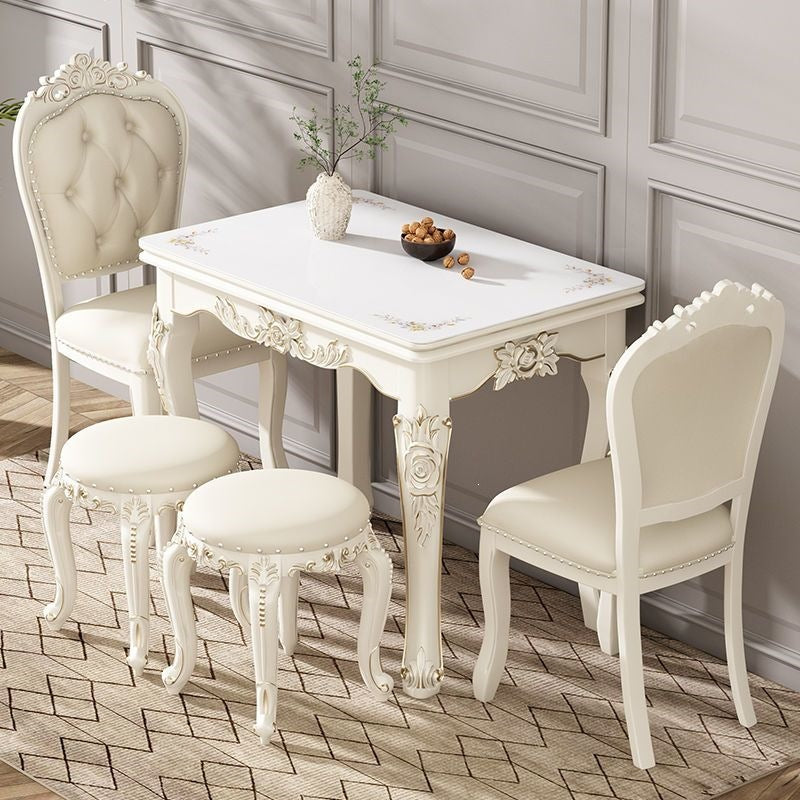 Dining table for home, small apartments, minimalist modern glass and solid wood folding rectangular dining table, european style dining table and chair set