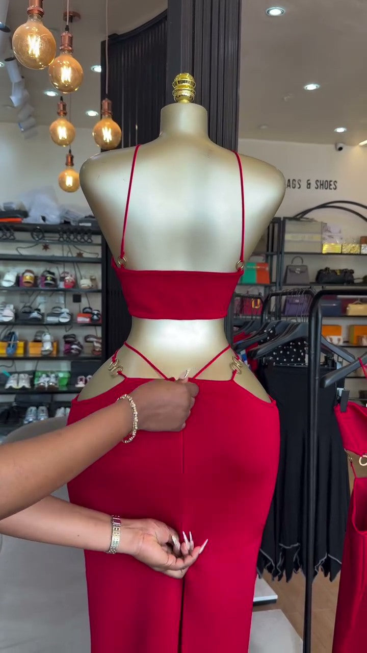 European and american cross-border women's fashion:  summer new arrivals - sexy and elegant ring-embellished, slim-fit, backless cami dress