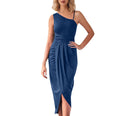 fashion style  women's long skirt new arrivalasymmetrical oblique shoulder silmdress for women
