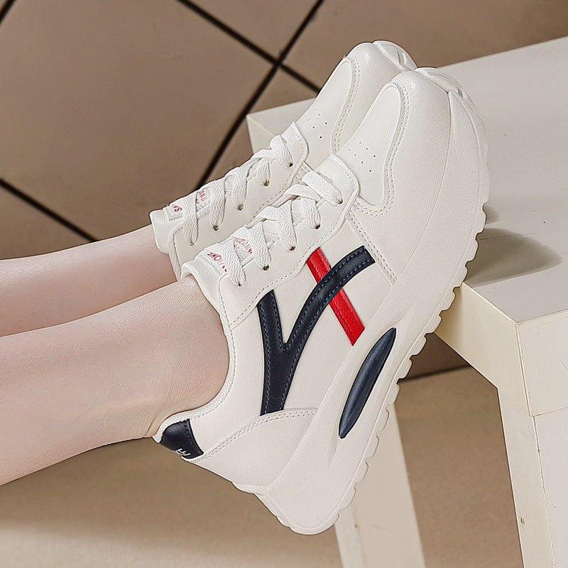 plus size women's leather sneakers - versatile, spring/autumn 2026 collection - running, flat, non-slip, fashionable casual shoes