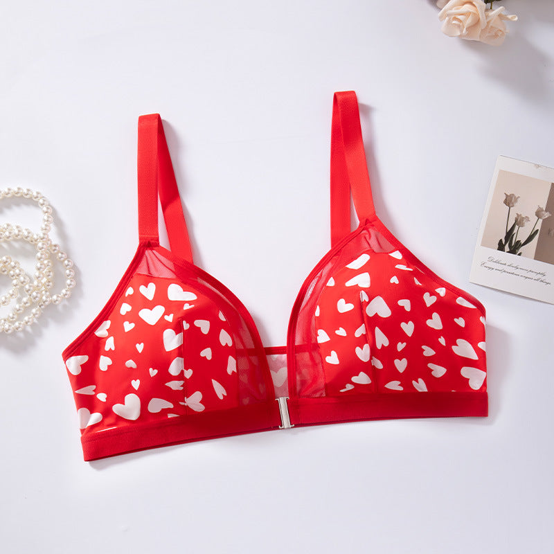 fashionsexyheartplus sizeintimatessuit women's wireless plaidprinting mesh patchwork big breast intimates