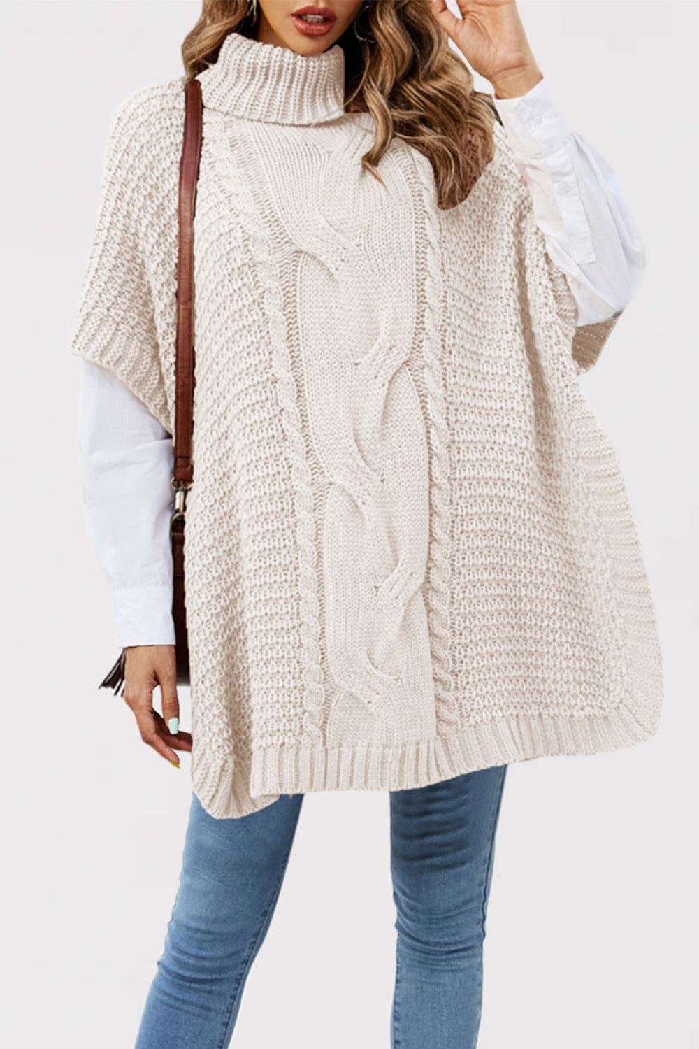 Cross-border women's clothing autumn and winter 2025 new turtleneck twist shawl knitted sweater loose half-sleeved  vest sweater