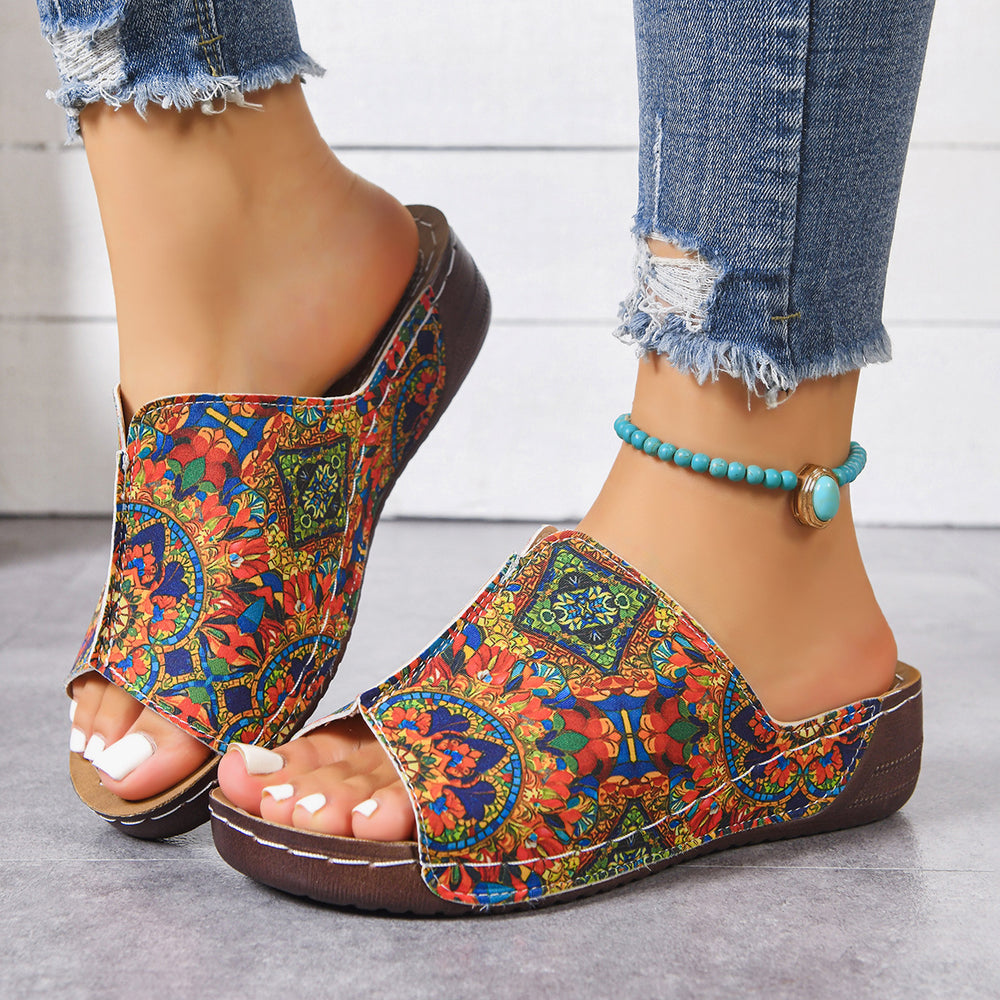 plus size patterned wedge sandals women's shoes summernew arrivalexport one-piece strap fish mouth slippers in stock wholesale