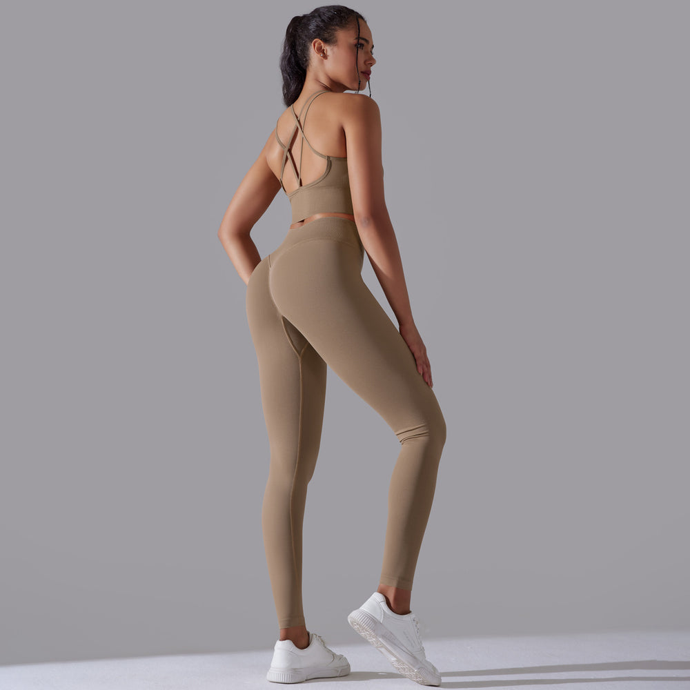 new high-waisted peach lift butt leggings set - activewear with racerback yoga top for running, training, and fitness