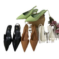 Za summer new women's shoes 2024 brown french chic open-back high heel mules low-mid heel pointed toe sandals