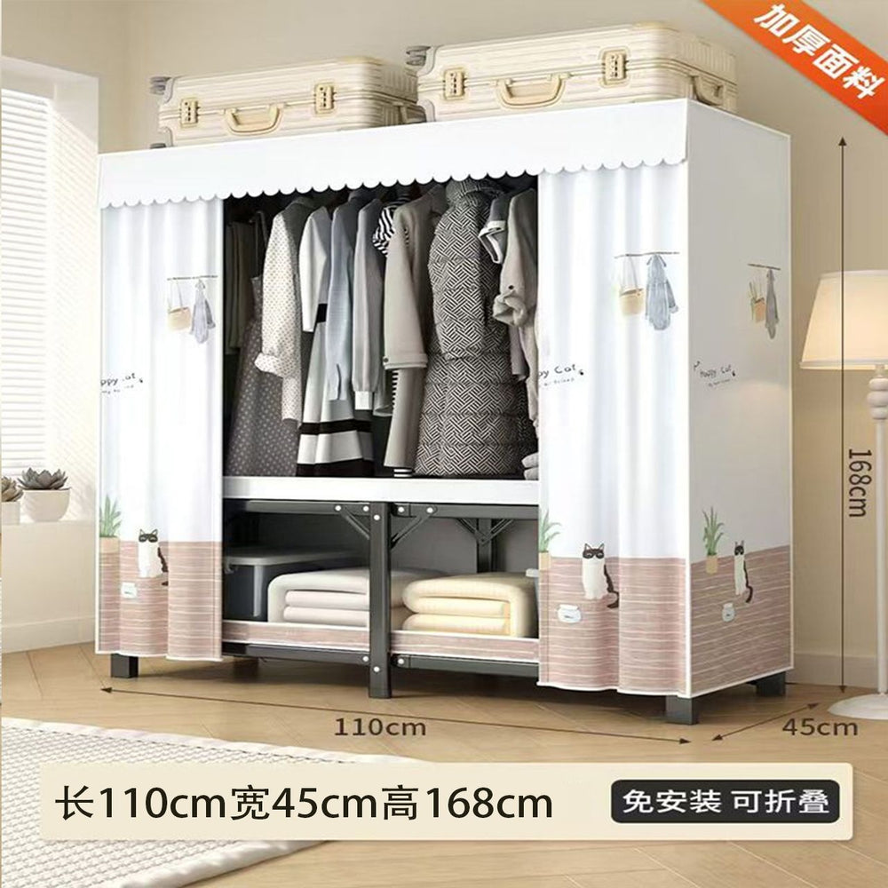 Foldable wardrobe - no assembly required, easy home use, bedroom steel frame, reinforced steel pipes, thickened, durable clothes rack for rental properties
