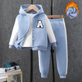new style children's long-sleeved hooded contrasting color a-line badge suit