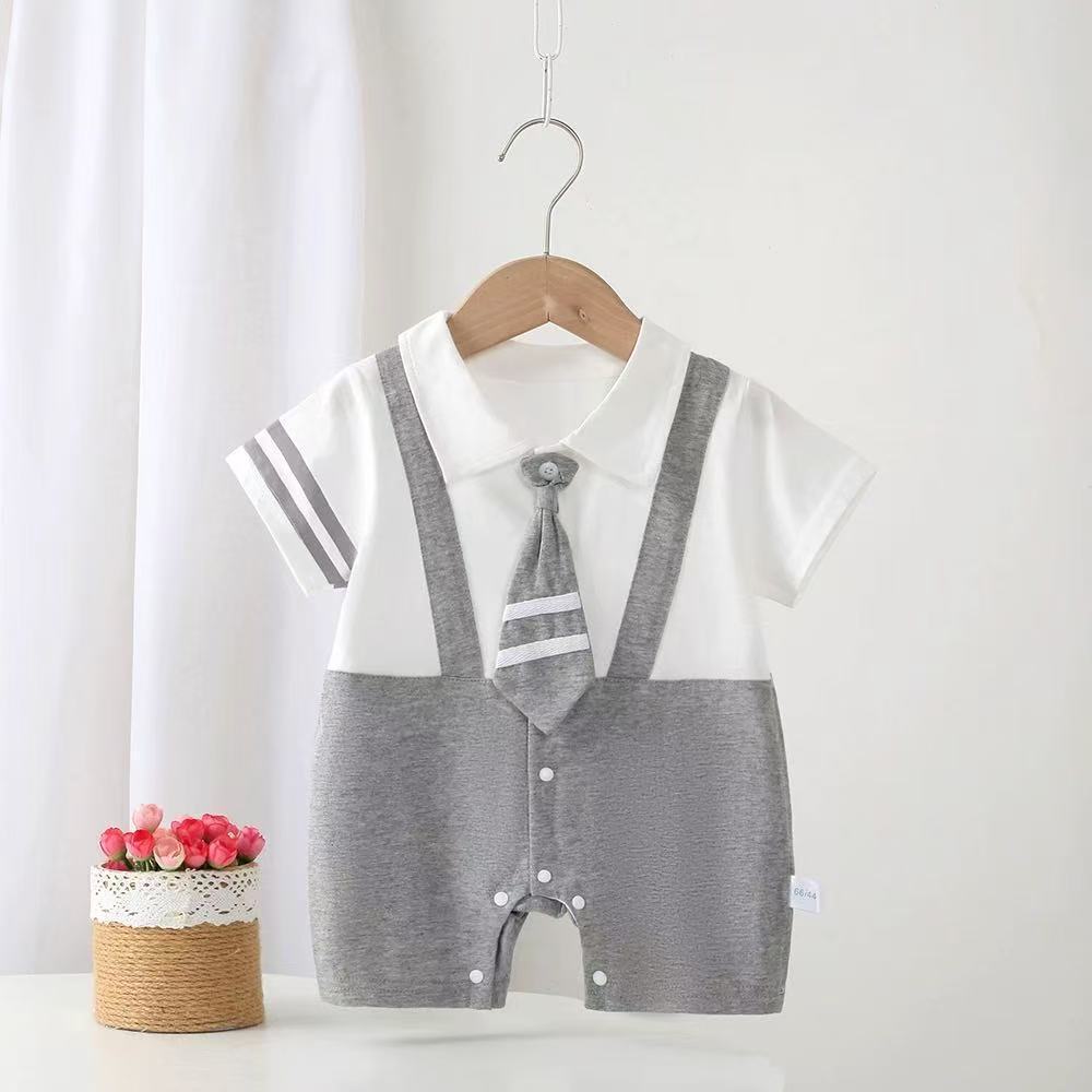 Summer lightweight infant romper - preppy style bodysuit for crawling babies - fresh, delicate, and casual onesie
