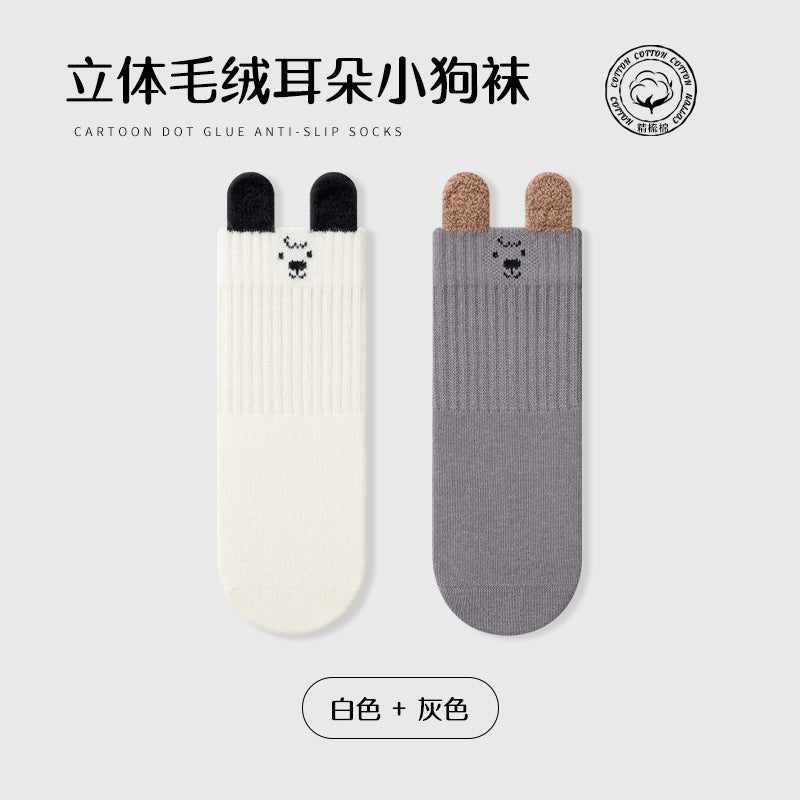 Babylon children's socks solid color ear lifting combed cotton cartoon knee socks autumn boneless cute newborn infant socks