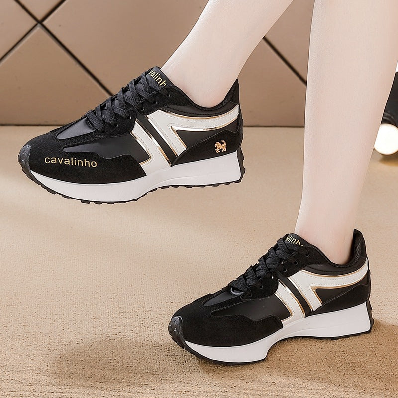 plus size women's shoes new arrival breathable leather sneakers women's korean version thick solecasual soft bottom running dad shoes