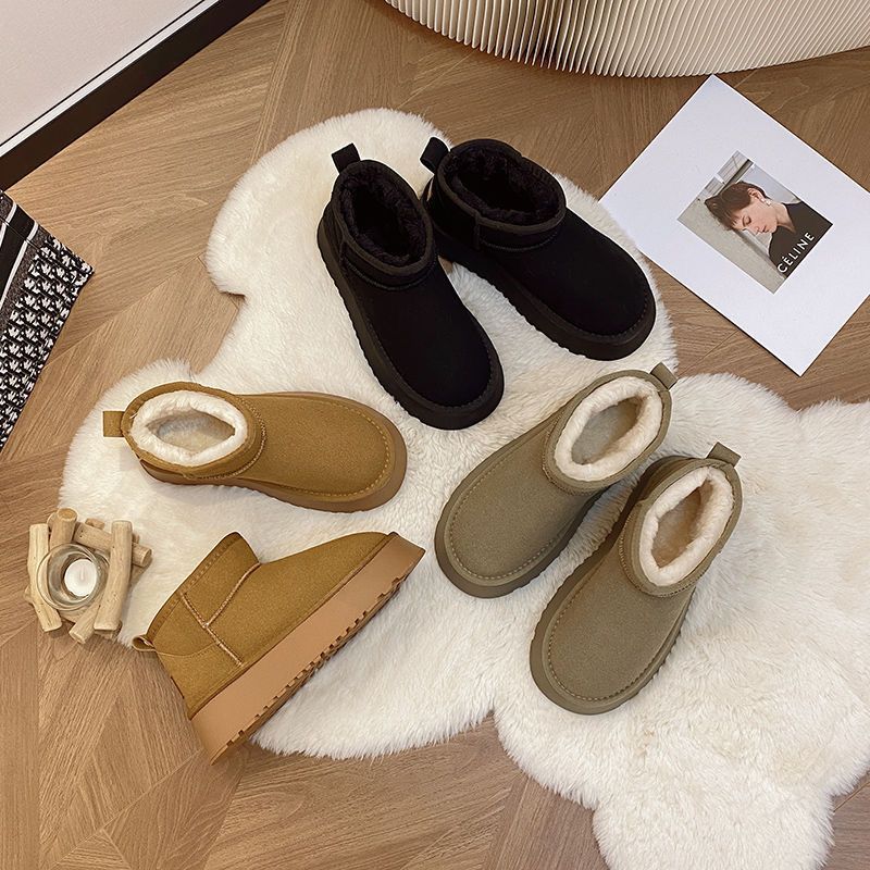 Snow boots 2025 new winter velvet thickened winter rain with the same fur integrated short tube thick sole heightening cotton boots