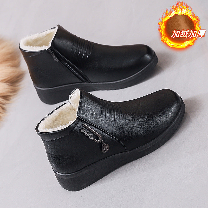 Women's winter comfort boots: soft-soled ankle boots for middle-aged and elderly women, fleece-lined warm flats