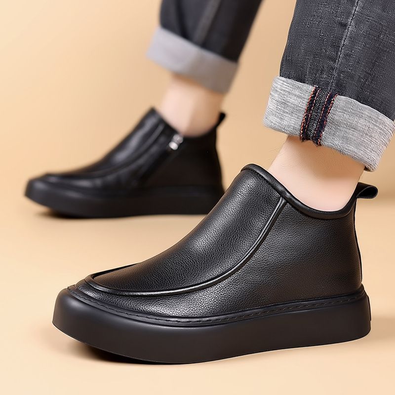 Winternew arrival genuine leather men's shoes wool fleece-linedheattechcasualeasiest for matchboots slip-on casual shoes non-slip cotton boots