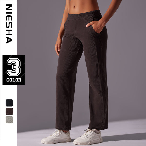 Internet celebrity loose casual corduroy sweatpants side pocket fashion striped drape breathable running fitness trousers women