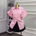 European and american women's clothing  autumn new arrival: refreshingly chic lapel shirt with rhinestone detail and batwing sleeves