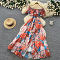 Pure desire style one shoulder ruffles floral dress women's summer sleeveless waist slimming lookelegant vacation style long dress