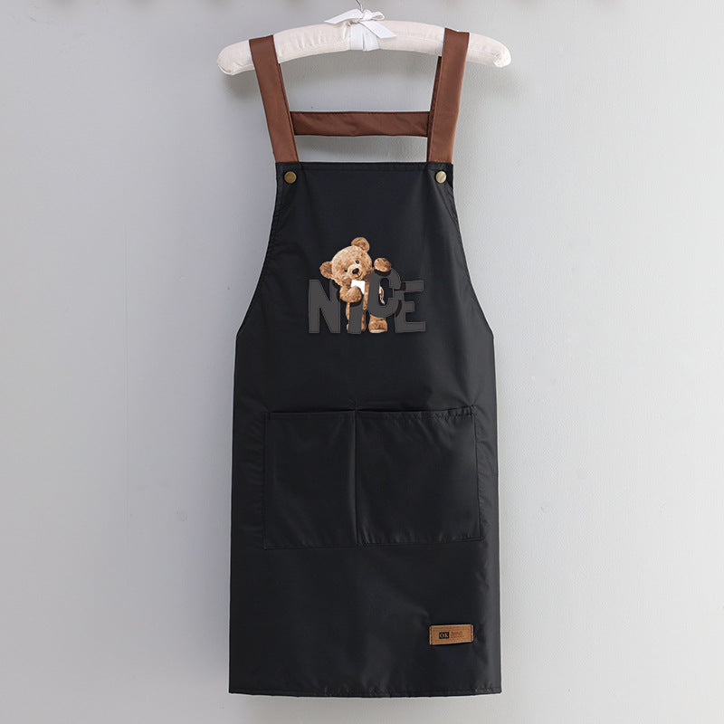 Apron waterproof oil-proof men's and women's kitchen cooking apron solid color casual strap big pocket restaurant work clothes plus