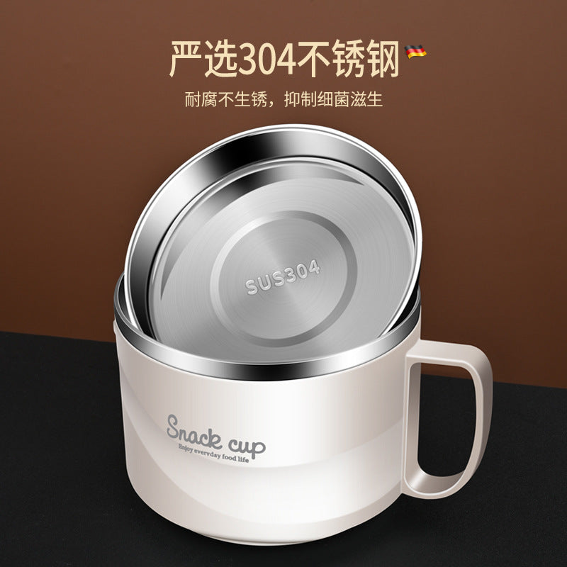 Dormitory Instant Noodle Bowl with Lid Double Layer Large Capacity Lunch Box Portable Meal Fast Food Cup 304 Stainless Steel Bento Box