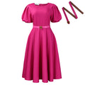 D3373  new arrivalfashionelegantelegance round neck puff sleeve large skirt mid-length exportdress