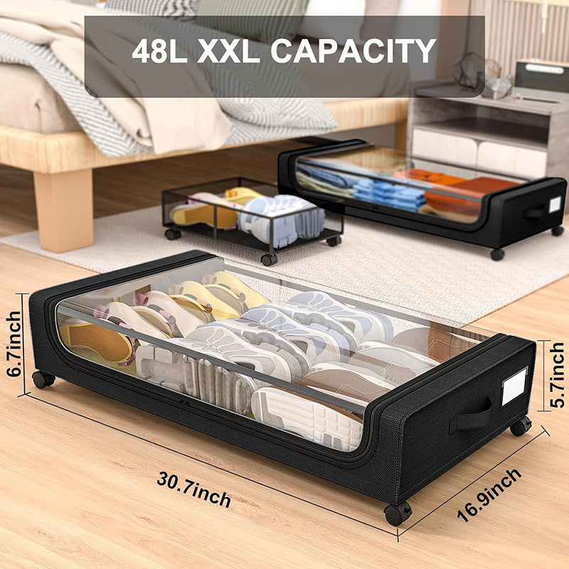 hot-selling under-bed storage box with wheels, household under-bed sorting clothes, books, fabrics, storage boxes wholesale