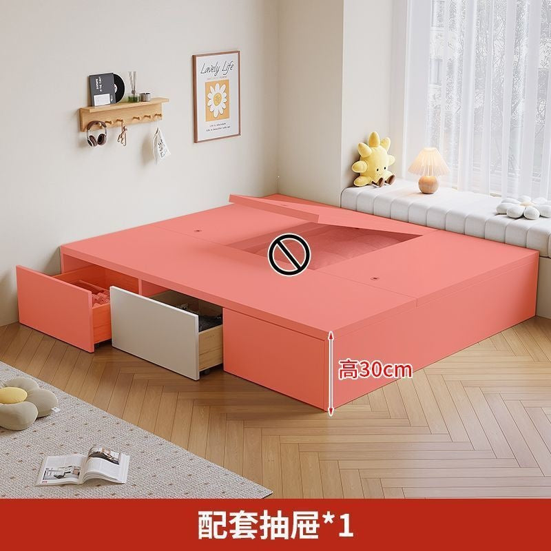 Small apartment box bed, large capacity with drawer storage, double floor-standing low bed, bay window tatami flip-top storage bed