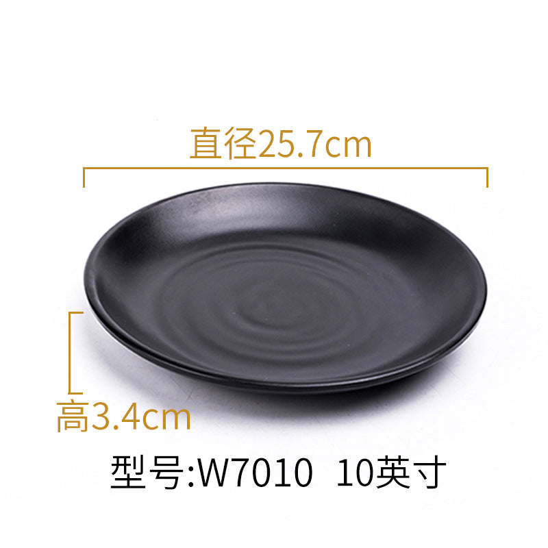 Melamine black tableware plastic dish imitation porcelain dinner plate cold dish plate barbecue hot pot plate barbecue restaurant plate commercial